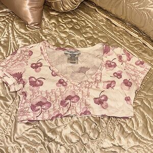 Christian Dior Pink Monogram Crop T-shirt